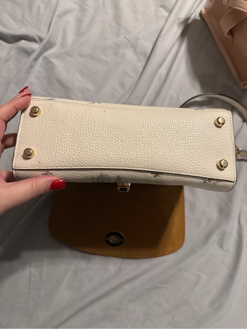 Floral-Print Cream Top-Handle Satchel - Picture 10 of 12